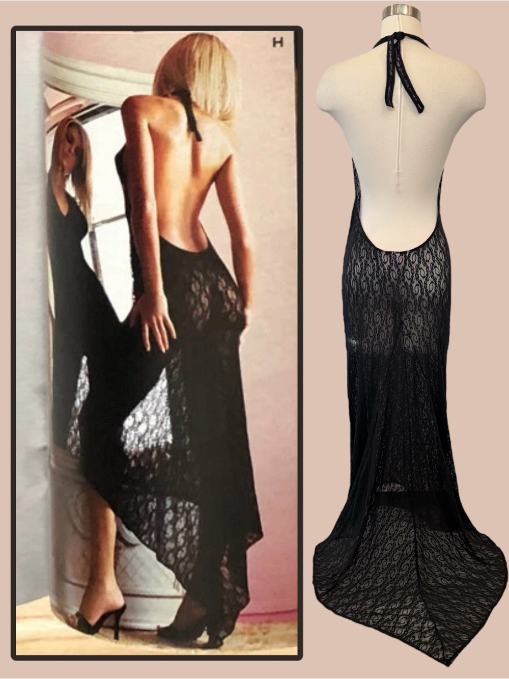 Y2K Victoria’s Secret Stretch Black Lace Mermaid Vintage Maxi Gown Slip Dress M